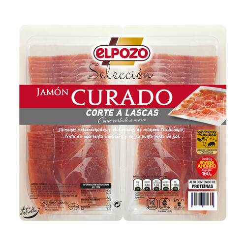 Alcampo EL POZO Selección Jamón curado Duroc cortado en medias lonchas 2 x 80 g