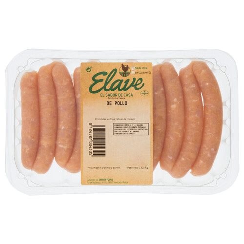 Alcampo ELAVE Bandeja de salchichas frescas de pollo (solo carne de pollo) 320 g