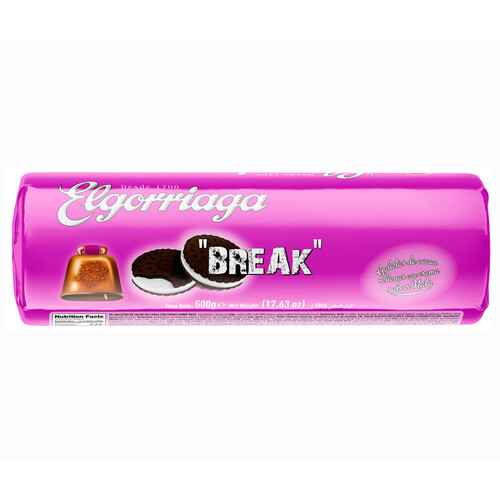 Alcampo ELGORRIAGA Galletas de cacao rellenas de crema de nata 500 g