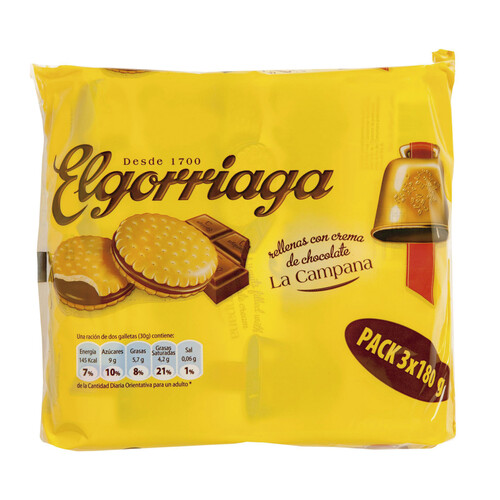 Alcampo ELGORRIAGA Galletas rellenas de chocolate 180 g