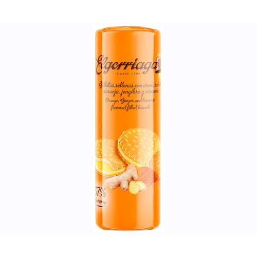 Alcampo ELGORRIAGA Galletas rellenas de naranja jengibre y cúrcuma 240 g