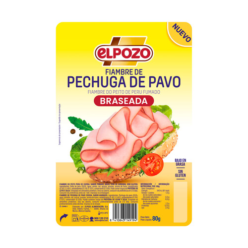 Alcampo ELPOZO Fiambre de pechuga de pavo braseada cortada en lonchas 80 g