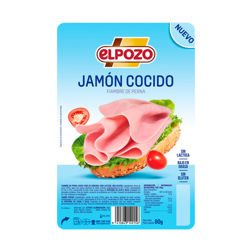 Alcampo ELPOZO Jamón cocido cortado en lonchas 80 g