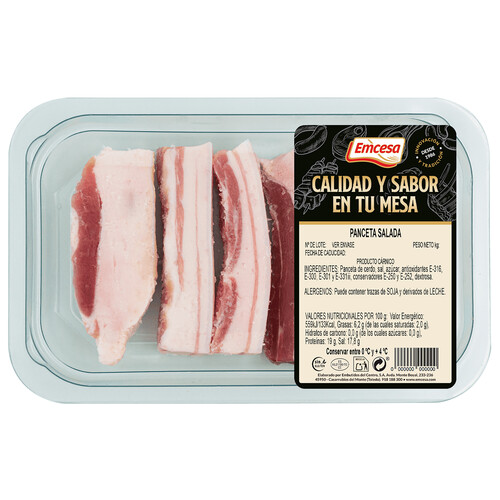 Alcampo EMCESA Bandeja Con Panceta De Cerdo Salada Cortada En Trozos Elaborada Sin Gluten