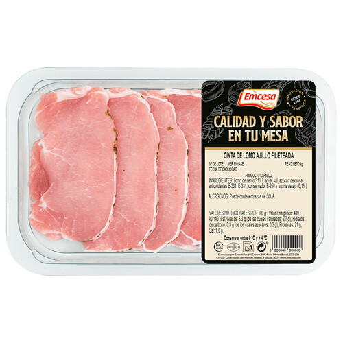 Alcampo EMCESA Bandeja De Filetes De Cinta De Lomo De Cerdo Al Ajillo Elaborados Sin Gluten 260 G