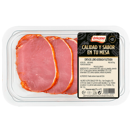Alcampo EMCESA Bandeja de filetes de cinta lomo de cerdo adobado elaborados sin gluten 260 g