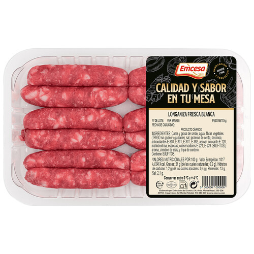 Alcampo EMCESA Bandeja de longanizas frescas blancas elaboradas sin gluten