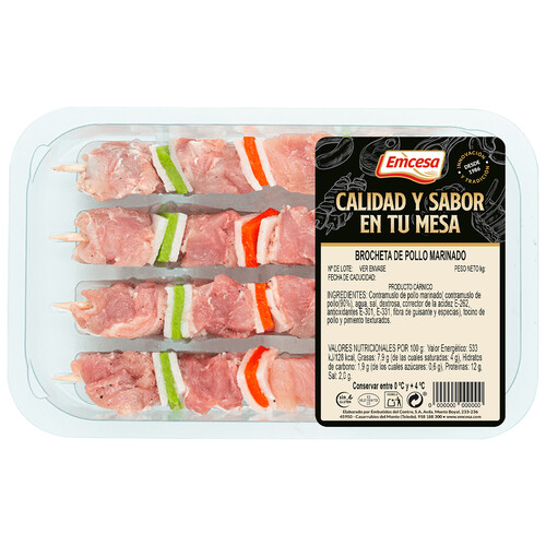 Alcampo EMCESA Brochetas De Pollo Marinado Con Verduras 320 G