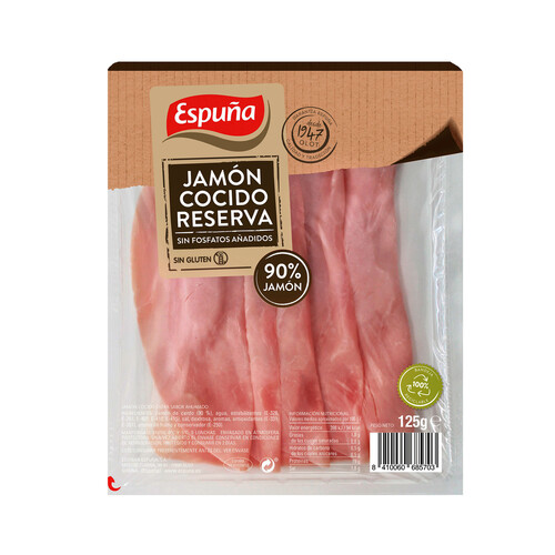 Alcampo ESPUÑA Jamón cocido reserva sin fosfatos añadidos ni gluten 120 g
