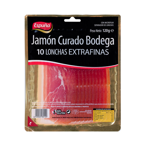 Alcampo ESPUÑA Jamón curado bodega cortado en lonchas extrafinas ESPUÑA 120 g