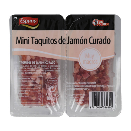 Alcampo ESPUÑA Jamón curado sin gluten en mini - taquitos ESPUÑA 2 x 50 g
