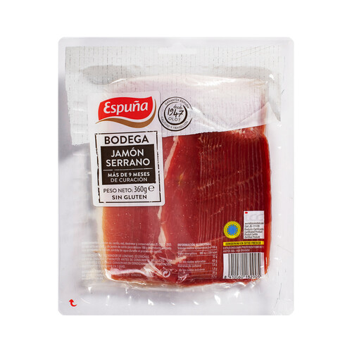 Alcampo ESPUÑA Jamón serrano bodega con más de 9 meses de curación cortado en lonchas ESPUÑA 360 g