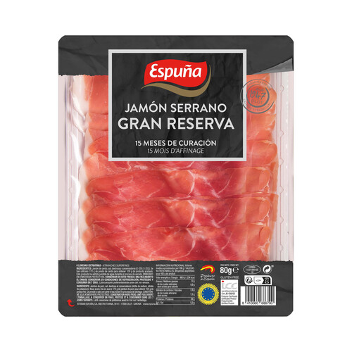 Alcampo ESPUÑA Jamón serrano gran reserva (15 meses de curación) cortado en lonchas 80 g