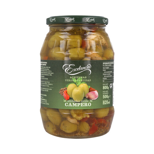 Alcampo EXCELENCIA Aceitunas aliñadas estilo campero EXCELENCIA 800 g