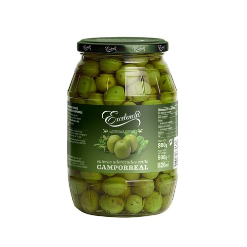 Alcampo EXCELENCIA Aceitunas verdes con hueso al estilo Camporreal EXCELENCIA 500 g