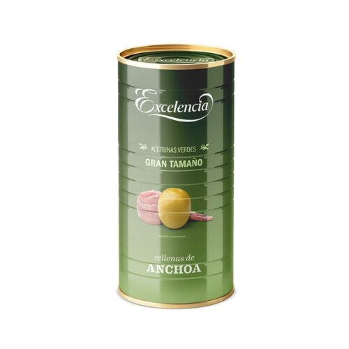 Alcampo EXCELENCIA Aceitunas verdes manzanilla rellenas de anchoa EXCELENCIA lata de 600 g