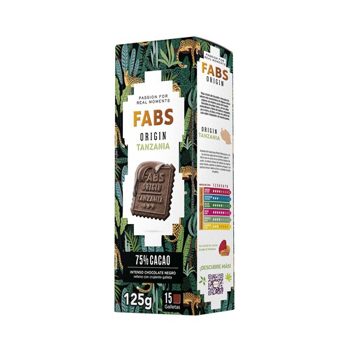 Alcampo FABS Origin Tanzania Galletas de chocolate negro intenso 75% cacao 125 g