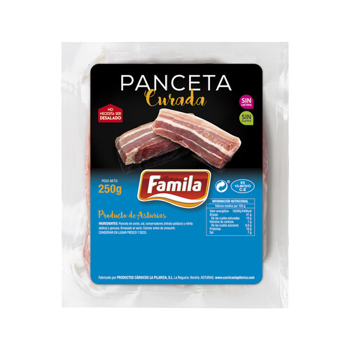Alcampo FAMILIA Panceta asturiana curada en trozos elaborada sin gluten y sin lactosa FAMILIA 250 g