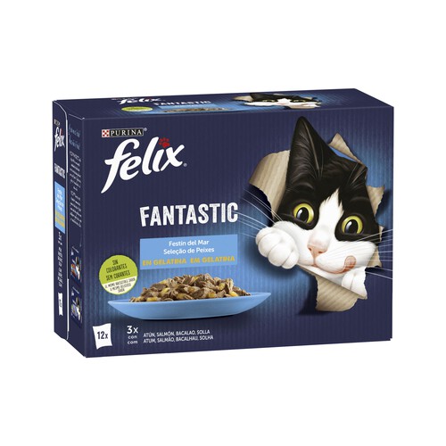 Alcampo FELIX Comida para gatos húmeda a base de pescado PURINA FELIX 12 uds x 85 g