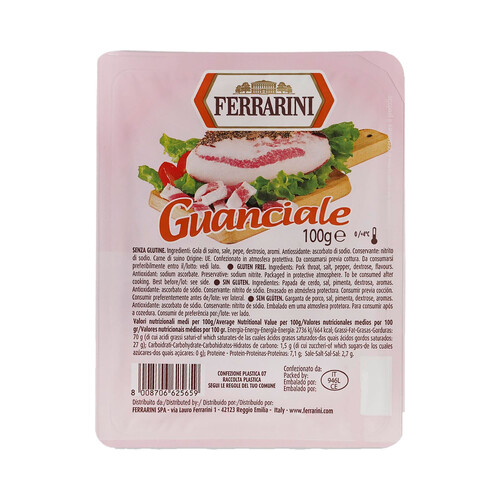 Alcampo FERRARINI Guanciale (pancenta italiana) cortado en taquitos ideales para preparar la autentica carbonara italina FERRARINI 100 g