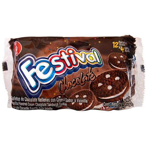 Alcampo FESTIVAL Galletas de chocolate tipo sandwich rellenas de crema sabor a vainilla 403 g