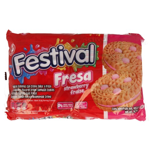Alcampo FESTIVAL Galletas rellenas con crema sabor a fresa 415 g