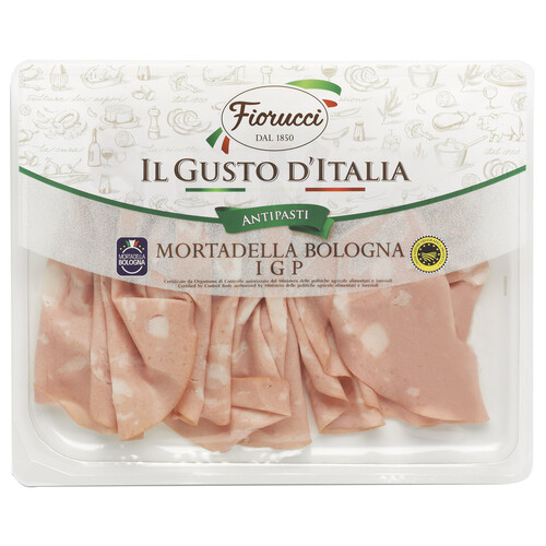 Alcampo FIORUCCI Mortadela italiana con IGP Morteadella de Bologna cortada en finas lonchas FIORUCCI 100 g