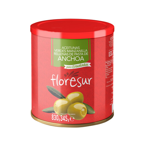 Alcampo FLORESUR Aceitunas verdes manzanilla rellenas de anchoa FLORESUR 345 g