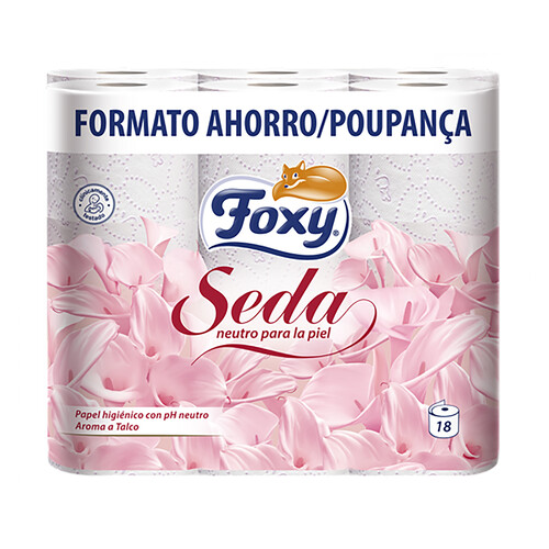 Alcampo FOXY Papel higiénico neutro para la piel con triple capa Seda 18 rollos
