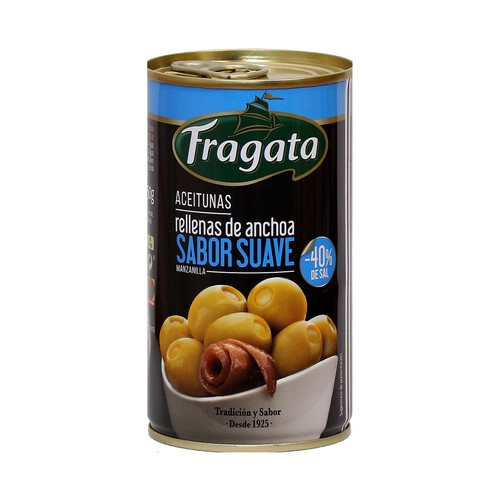 Alcampo FRAGATA Aceitunas manzanilla rellenas de anchoas bajas en sal FRAGATA 150 g
