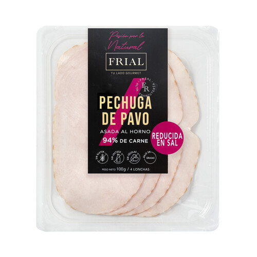 Alcampo FRIAL Pechuga de pavo reducida en sal y cortada en finas lonhcas FRIAL 100 g