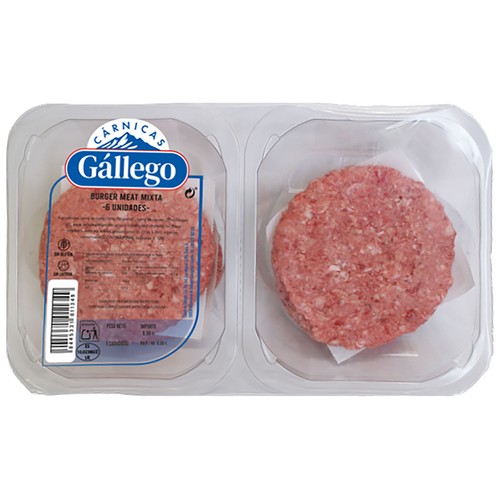 Alcampo GALLEGO Bandeja con burger meat mixta (cerdo - vacuno) elaboradas sin gluten y sin lactosa 6 x 85 g