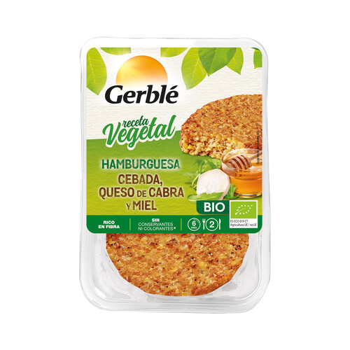 Alcampo GERBLÉ Hamburguesas vegetales de cebada queso de cabra y miel ecológicas GERBLÉ 2 uds. 200 g