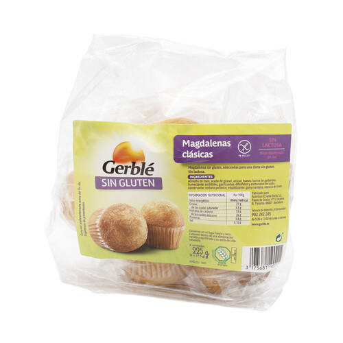 Alcampo GERBLÉ Magdalenas clásicas sin gluten y sin lactosa GERBLÉ 225 g