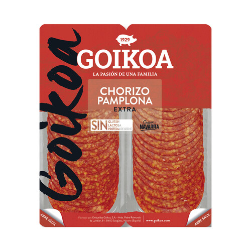 Alcampo GOIKOA Chorizo de Pamplona extra origen Navarra cortado en lonchas GOIKOA 2 x 90 g