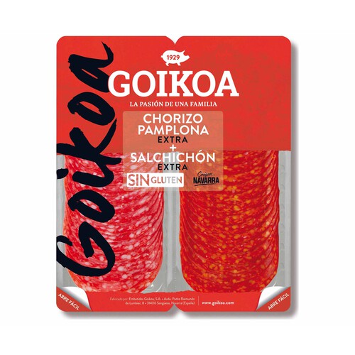 Alcampo GOIKOA Chorizo de Pamplona y salchichón de categoria extra cortados en lonchas 2 x 90 g