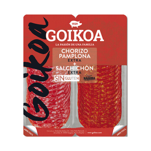 Alcampo GOIKOA Chorizo Pamplona y salchichón extra de origen Navarra cortados en lonchas GOIKOA 2 x 90 g