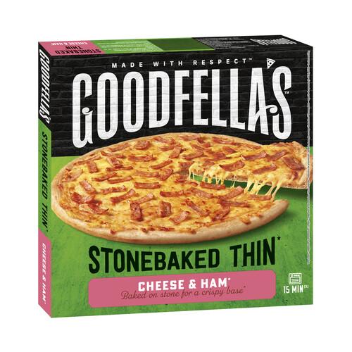 Alcampo GOODFELLA´S Pizza de jamón y queso horneada en piedra para una base fina y crujiente 351 g