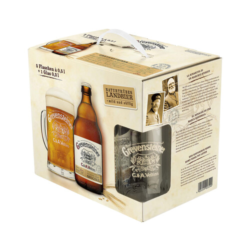 Alcampo GREVENSTEINER Estuche de cerveza Alemana artesana GREVENSTEINER pack de 5 botellas de 50 cl