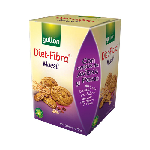 Alcampo GULLÓN Galletas de fibra con copos de avena y pasas 450 g