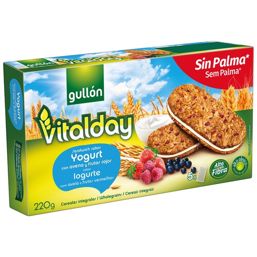 Alcampo GULLÓN Galletas sándwich sabor yogurt con avena y frutos rojos 220 g