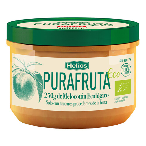 Alcampo HELIOS Puré de melocotón ecológico con azúcares procedentes de fruta HELIOS PURAFRUTA 250 g