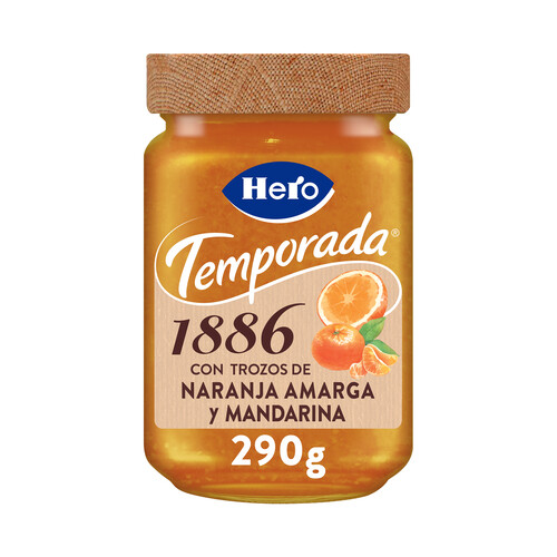 Alcampo HERO Temporada 1886 Mermelada extra con trozos de naranja amarga y mandarina de temporada bote 290 g