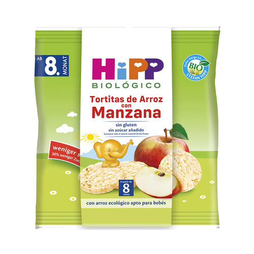 Alcampo HIPP Biológico Tortitas de arroz ecológico con manzana a paritr de 8 meses 30 g