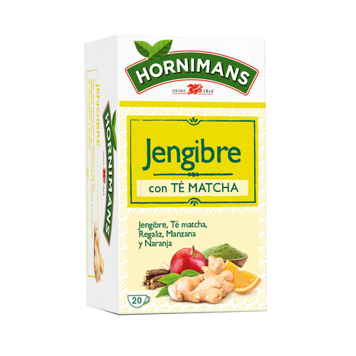 Alcampo HORNIMANS Té verde Matcha con jengibre regaliz manzana y naranja 20 uds. 30 g