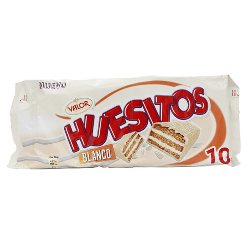 Alcampo HUESITOS Barritas de chocolate blanco crujientes y con relleno sabor nata 10 uds. 20 g