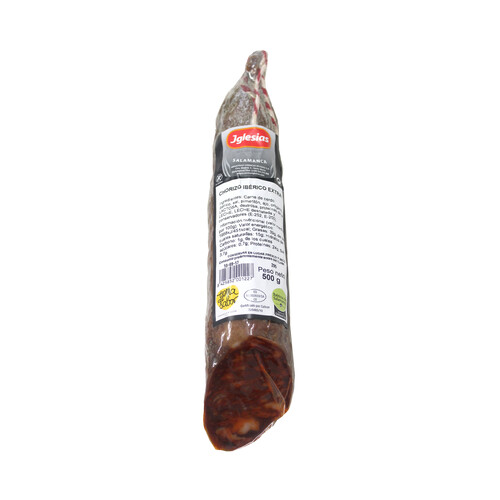 Alcampo IGLESIAS Chorizo cular ibérico de calidad extra (3 meses de curación) y sin gluten IGLESIAS 500 g