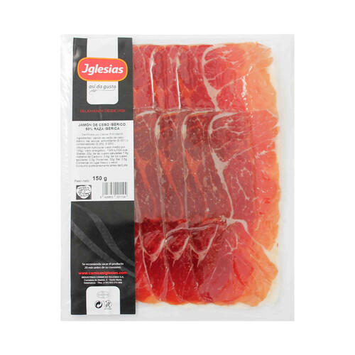 Alcampo IGLESIAS Jamón de cebo ibérico (50% raza ibérica) cortado en finas lonchas IGLESIAS 150 g
