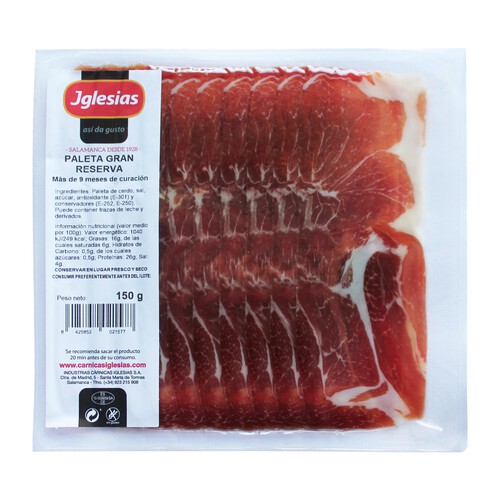 Alcampo IGLESIAS Paleta serrana gran reserva (más de 9 meses de curación) cortada en lonchas 150 g