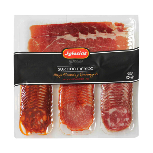 Alcampo IGLESIAS Surtido de ibéricos de cebo compuesto por lomo chorizo salchichón y jamón (50% raza ibérica) IGLESIAS 200 g